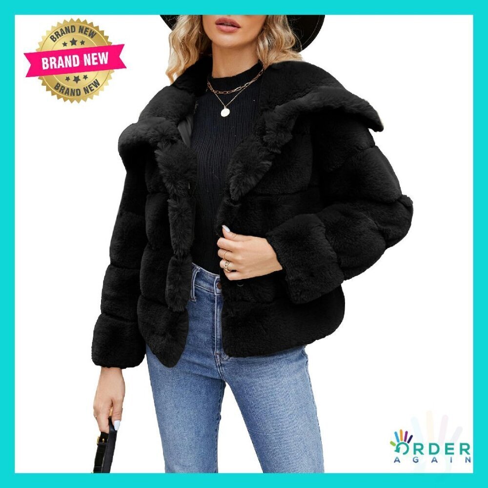 Cropped Faux Fur Jacket Chic Oversized Fleece Winter Coat Elegant Minimal
